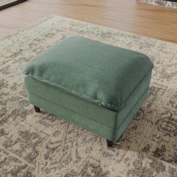 Ottoman for Modular Sectional Sofa, Ottoman Seat for Convertible Sectional, Single Sofa Couch for Living Room, Bedroom, Apartment, Corduroy, Green