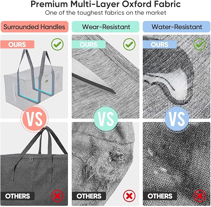 BALEINE Extra Large Storage Tote with Zippers & Carrying Handles, Heavy-Duty Oxford Fabric Moving Bags for Laundry, Space Saving, Storage,2-Pack, Winter Gray