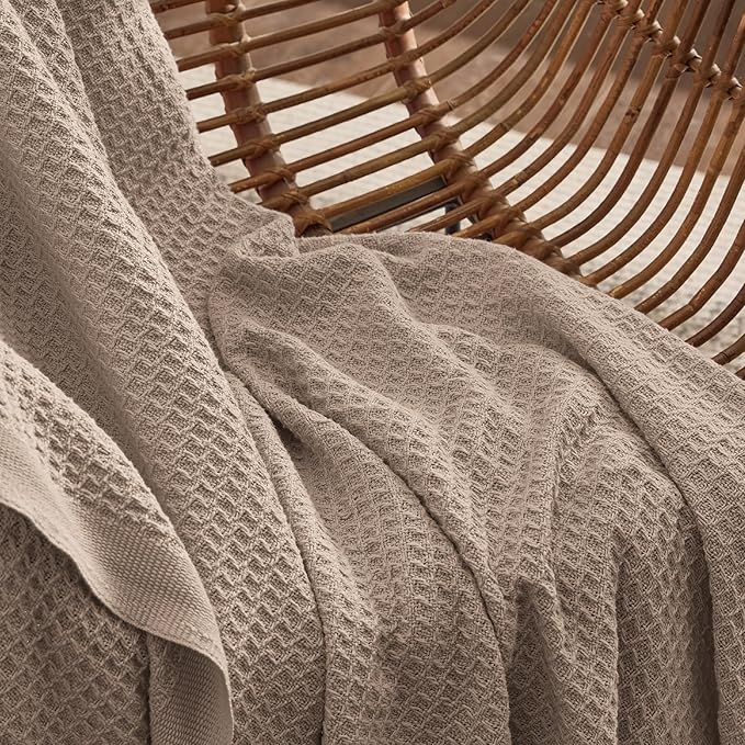 Bedsure Gentlesoft 100% Cotton Blanket Twin XL Size for College Dorm - Breathable and Soft, Waffle Weave Twin Blanket for Summer, Dorm Room Essentials, Light Brown, 66x90 inches