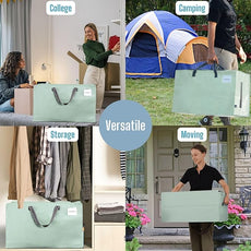 VENO 2 Pack Moving Bags and Large Christmas Decoration Storage Bins with lids. Alternative to Moving Boxes, Packing Supplies for College. Heavy Duty Totes (Shiny Light Green, 2 Pack)