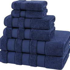 American Soft Linen Salem Turkish Bath Towel Set, 100% Cotton 600 GSM 6 Piece Towels for Bathroom, 2 Bath Towels 2 Hand Towels 2 Washcloths, Navy Blue