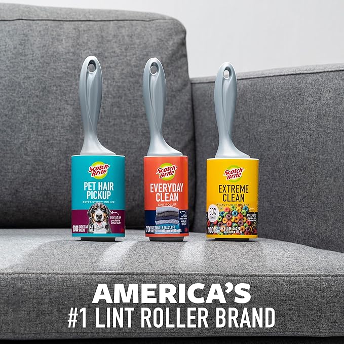 Scotch-Brite Extreme Clean Lint Rollers, 6 Rollers, 100 Sheets Per Roller, 600 Sheets Total, Reusable Lint Roller, Works Great on Pet Hair