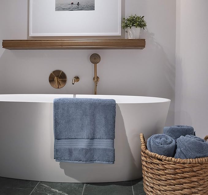 100% Organic Cotton Bath Towel Set | Bathroom Luxury Towel Set of 6 | GOTS Certified | Hotel Premium Towels | 700 GSM | 2 Bath Towel 30 x 56 | 2 Hand Towel 16 x 30 | 2 Wash Cloth 13 x 13 | Dark Blue