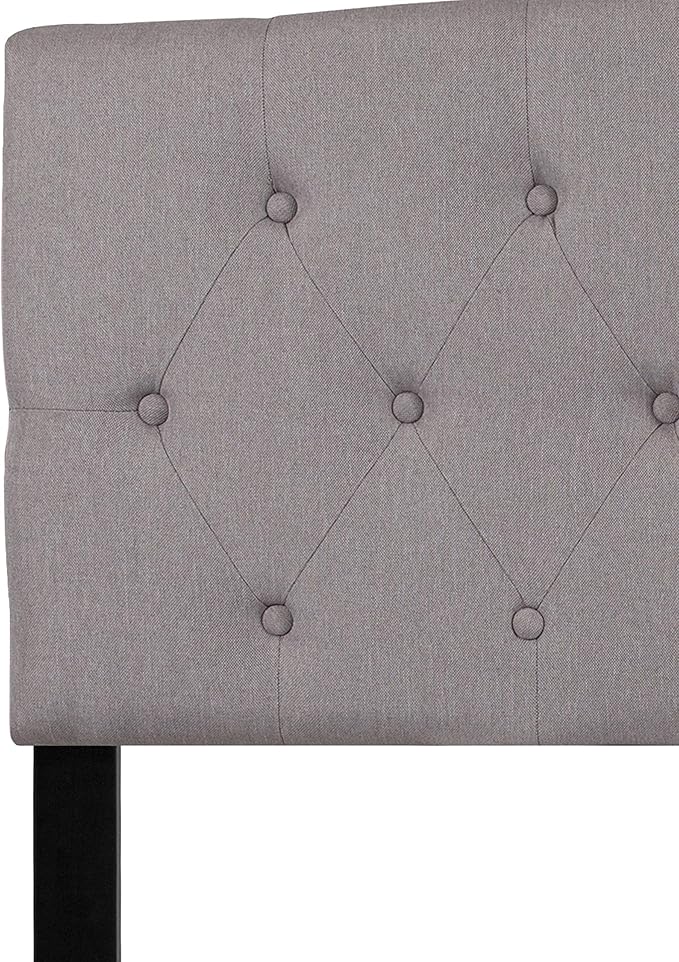 EMMA + OLIVER Arched Button Tufted Queen Size Headboard in Light Gray Fabric