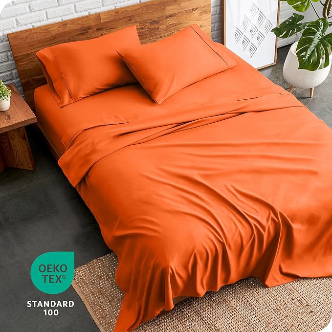 Bare Home Twin XL Sheet Set - College Dorm Size - Luxury 1800 Ultra-Soft Microfiber Twin Extra Long Bed Sheets - Deep Pockets - Easy Fit - Extra Soft - 3 Piece Set - Bed Sheets (Twin XL, Orange) BareHome