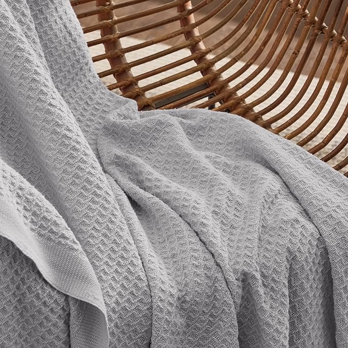 Bedsure Gentlesoft 100% Cotton Blanket Queen Size for Bed - Breathable and Soft, Thick Cozy Waffle Weave Christmas Blanket Gift for Women, Grey, 90x90 Inches