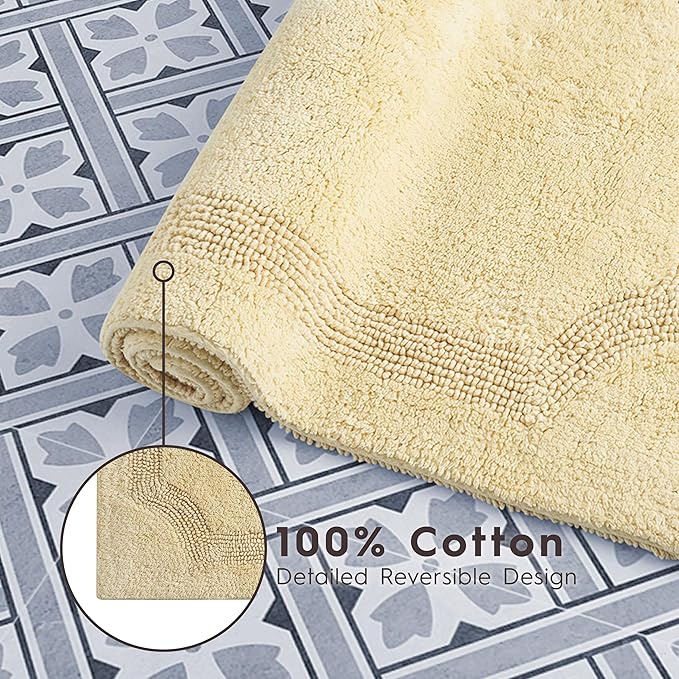 Laura Ashley - Reversible Cotton Bath Mat, Premium Bathroom Décor, Machine Washable Bathroom Rug, Highly Absorbent, 17"x24", Yellow (Pack of 6)
