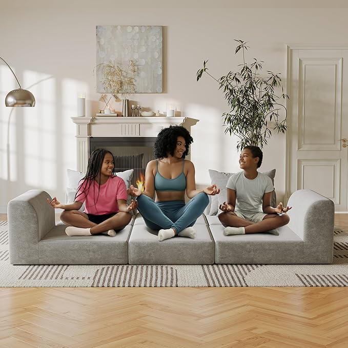 Modular loveseat with Ottoman, L-Shape Boneless Couch, Customizable Sectional Couch, Free Combination Design Sleeper Sofa, Stone Echo