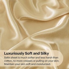 BEDELITE King Size Sheets Set, Luxury Soft Champagne Satin Sheets for Hair and Skin, Similar to Silk Bed Sheets Set 4 Pieces with 1 Deep Pocket Fitted Sheet, 1 Flat Sheet, and 2 Pillowcases