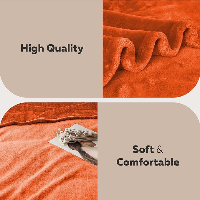 IR Imperial Rooms Fleece Blanket - Super Soft Fluffy Throw Blanket for Sofa and Bed - Warm and Cozy Lightweight 400 GSM Microfiber Bed Throws Blankets, 50 x 60 Inches (Throw/Travel, Rust)