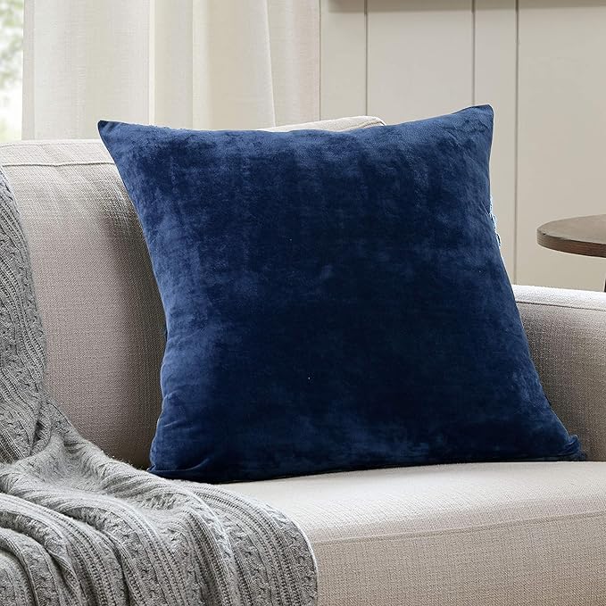 EVOLIVE Soft Micromink, Faux Fur, Faux Velvet Euro Sham Cover Pillowcase Replacement with Zipper Closure (26"x26" Euro Sham, Navy)