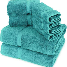 Towel Bazaar Premium Cotton Super Soft and Absorbent Turkish Towels (8-Piece Towel Set, Aqua Blue)