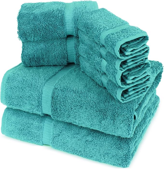 Towel Bazaar Premium Cotton Super Soft and Absorbent Turkish Towels (8-Piece Towel Set, Aqua Blue)