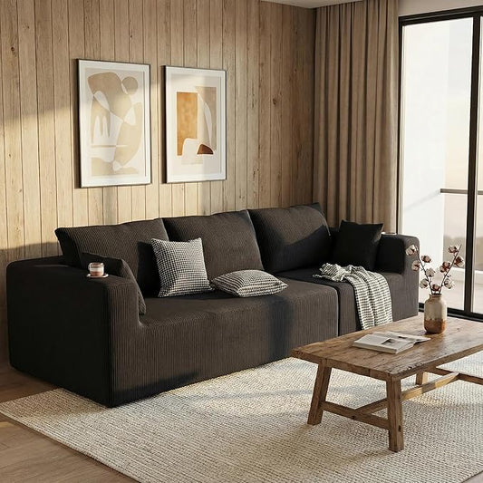Furnimart 112" Oversized 3 Seater Sleeper Couch, Sectional Sofa Bed Boneless Cloud Couches for Living Room, Modern Deep Seat Modular Sofa, No Assembly Corduroy Black