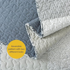 SLPR Sweet Dreams Cotton Quilt Set - King Size with 2 Shams, Pieced Patchwork Bedding in Blue and Gray, Country Style Farmhouse Quilted Bedspread