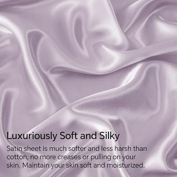 BEDELITE Satin Sheets Twin Size Bed Set, Luxury Soft Lavender Silky Sheets for Hair and Skin, Similar to Silk Bed Sheets Set 3 Pieces with 1 Deep Pocket Fitted Sheet, 1 Flat Sheet, and 1 Pillowcase
