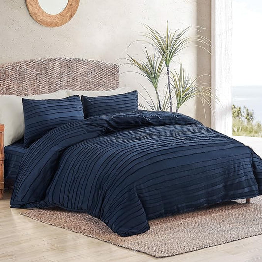 NEXHOME PRO Duvet Cover King Size, Navy 3 Pieces Boho Tufted Duvet Cover Set, Soft and Lightweight Microfiber Comforter Cover Set for All Season (Navy King, 104 x 90)-No Comforter
