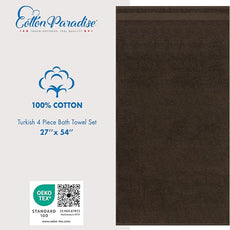 Cotton Paradise 4 Piece Turkish Bath Towels for Bathroom, 100% Cotton Extra Large Soft Plush Towels Bathroom Set, Brown