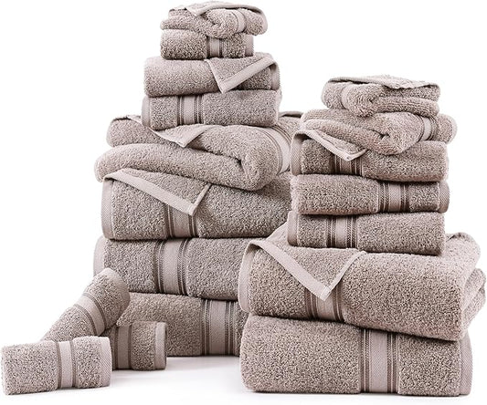 LANE LINEN Luxury 100% Cotton Towels Set 18 – Zero Twist, 6 Bath Towels, 6 Hand Towel & 6 Washcloths, Stays Plush After Washes, Ideal for Spa, Hotel & Family Bathrooms, Highly Absorbent – Platinum