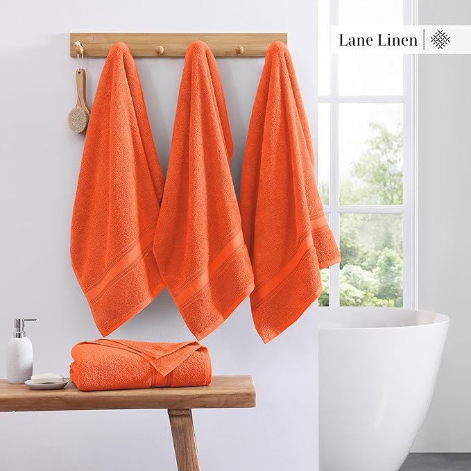 Lane Linen 100% Cotton 4 Pack Bath Towels (28"x54") - Zero Twist, Mercerized Cotton Towel Sets for Bathroom - Quick Dry, Soft & Absorbent Large Bath Towel Set - Salon, Spa & Hotel Quality - Tiger Lily