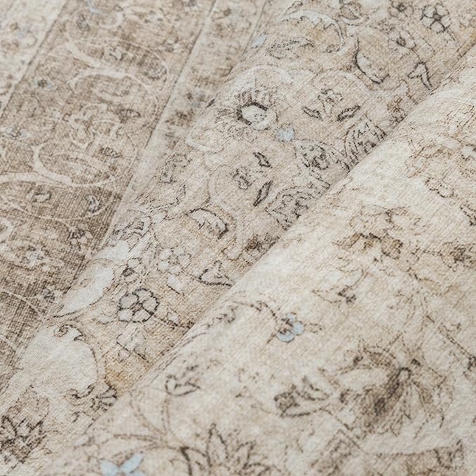 Beige Area Rug 2x3 Washable Vintage Entryway Carpet Low Pile Non Slip Distressed Door Mat Soft Traditional Retro Oriental Small Accent Throw Rug for Kitchen Bedroom Office Bathroom Laundry