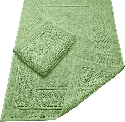 Avalon Towels Sage Green Bath Mat - 100% Cotton Set of 2 Absorbent Bathmat - Bathroom Mats Quick Dry Bath Mats for Bathrooms (22x34 Inches)