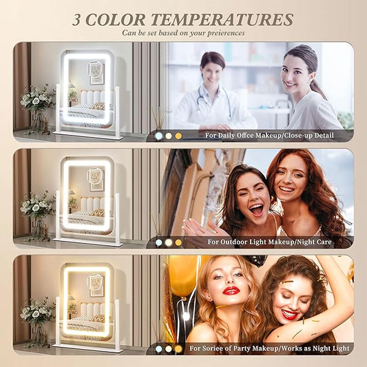 Vanity Mirror with Lights,12"×14.6" LED Makeup Mirror,Lighted Makeup Mirror with Lights, Smart Touch Control Dimmable 3 Modes Light, Lighted Up Mirror for Makeup Desk, Bedroom, Dressing Room