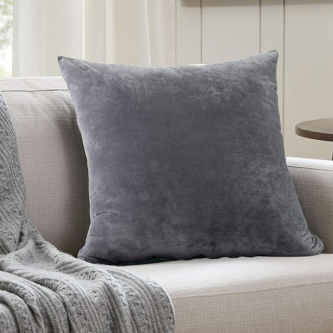 EVOLIVE Soft Micromink Euro Sham Cover Pillowcase Replacement with Zipper Closure (26"x26" Euro Sham, Grey)