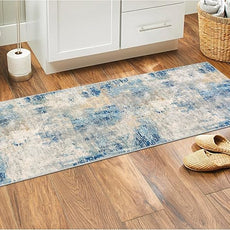 Lahome Modern Abstract Blue Bathroom Rug, 2x6 Washable Long Hallway Rug Soft Non Slip Blue Floor Accent Carpet Runner for Entryway Kitchen Laundry Room Doorway Bedroom