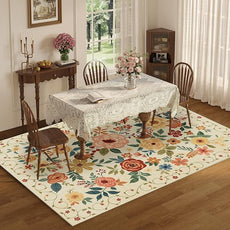 DUKINO 9x12 Area Rug, Floral Rugs for Living Room, Lightweight Non Slip Washable Rug, Indoor Low Pile & Non-Shedding Boho Design Rugs for Bedroom, Living Room, Dining Room, Beige Yellow