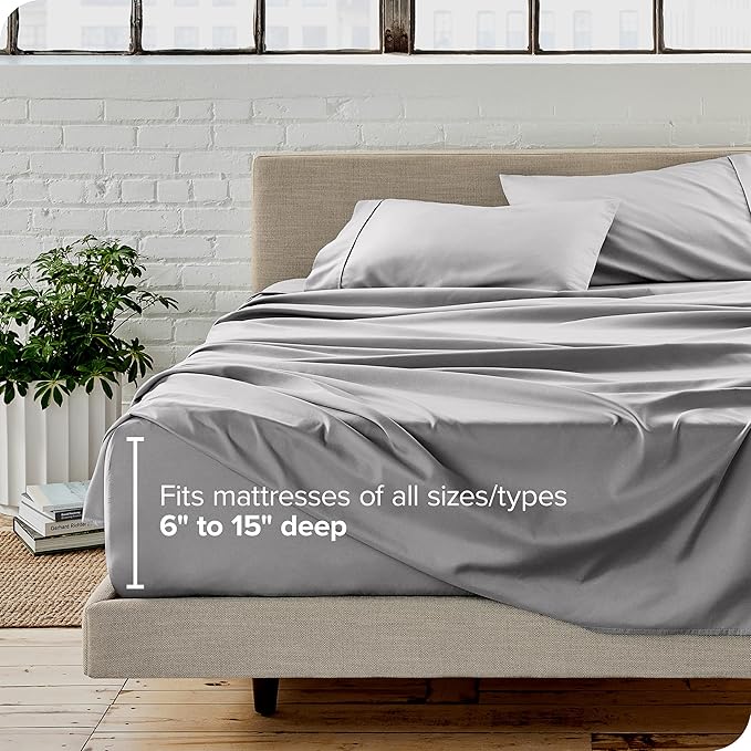Bare Home Split King Sheet Set - 1800 Ultra-Soft Microfiber Bed Sheets - Double Brushed - Deep Pockets - Easy Fit - 5 Piece Set - Bed Sheets & Pillowcases (Split King, Light Grey) BareHome