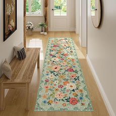 DUKINO Runner Rug, 2x7 Boho Kitchen Rug for Hallways with Low Pile Design, Washable Non Slip Backing Soft Floral Runner for Kitchen, Hallway, Entryway, Bedroom, Laundry, Green