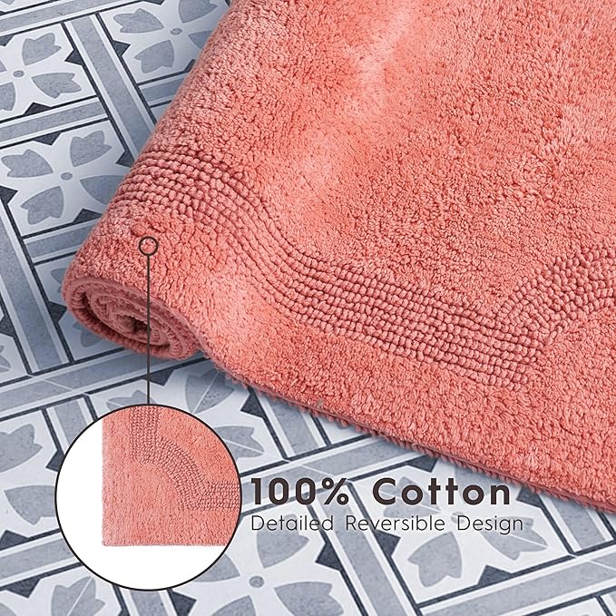 Laura Ashley - Reversible Cotton Bath Mat, Premium Bathroom Décor, Machine Washable Bathroom Rug, Highly Absorbent, 17"x24", Coral