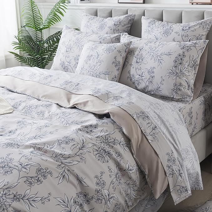 FADFAY Duvet Cover Set Vintage Peony Floral Bedding Shabby Khaki Floral Quilt Cover Set Rustic Farmhouse Bedding 100% Cotton Comforter Cover with Hidden Zipper Closure 3Pcs, King/California King Size