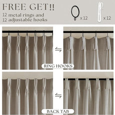 Extra Wide Curtains 60 Inch Width 84 Inches Long for Living Room Bedroom Light Filtering Semi Sheer Farmhouse Pleated Curtain Hooks Rings for Patio Sliding Door Large Window Burlywood Taupe 1 Panel