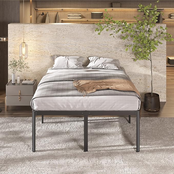 22 Inch High Queen Bed Frame with Rounded Corner Legs, Heavy Duty Metal Queen Platform Bed Frame with Steel Slats Support, No Box Spring Needed, Noise Free, Easy Assembly