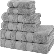 American Soft Linen Salem Turkish Bath Towel Set, 100% Cotton 600 GSM 6 Piece Towels for Bathroom, 2 Bath Towels 2 Hand Towels 2 Washcloths, Light Grey