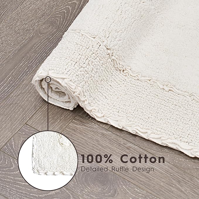 Laura Ashley Ruffle Border Ivory 27"x 45" 100% Cotton Bath Rug