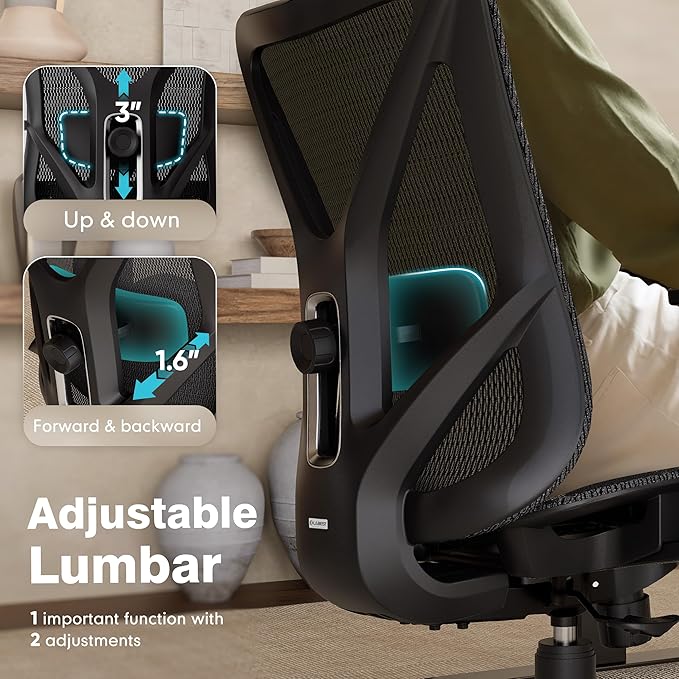 ELABEST T23 Ergonomic Office Chair with 2D Lumbar Support & 3D Headrest, High Back Mesh Swivel Chair with Adjustable 3D Armrests, Breathable Computer Desk Chair for Long Hour Sitting (Graphite Black)