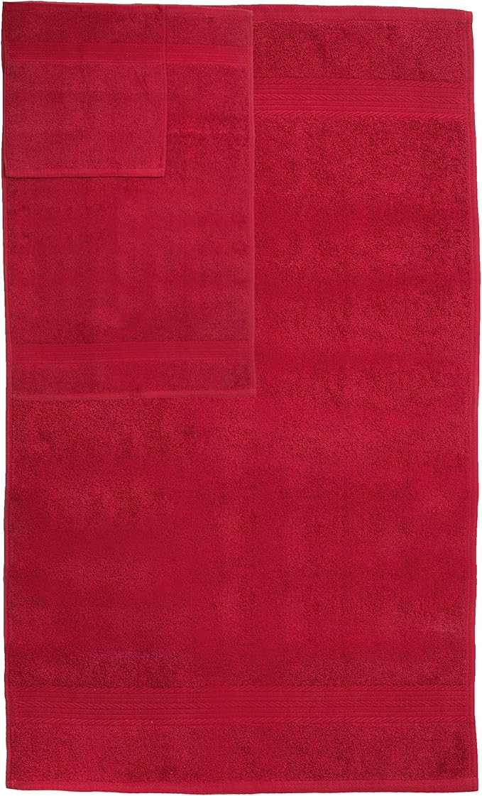 Ample Decor 100% Cotton 6 Piece Bathroom Towels Set, 2 Bath Towels, 2 Hand Towels, 2 Washcloths, Quick Drying - Red Towel Sets