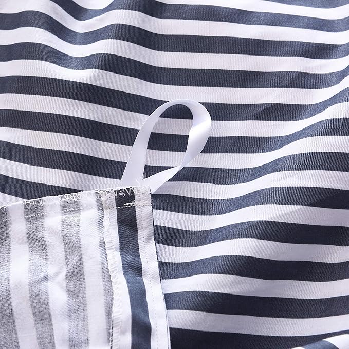 JELLYMONI 100% Natural Cotton 2pcs Striped Duvet Cover Sets,White Duvet Cover with Navy Blue Stripes Pattern Printed Comforter Cover,with Zipper Closure & Corner Ties(Twin Size)