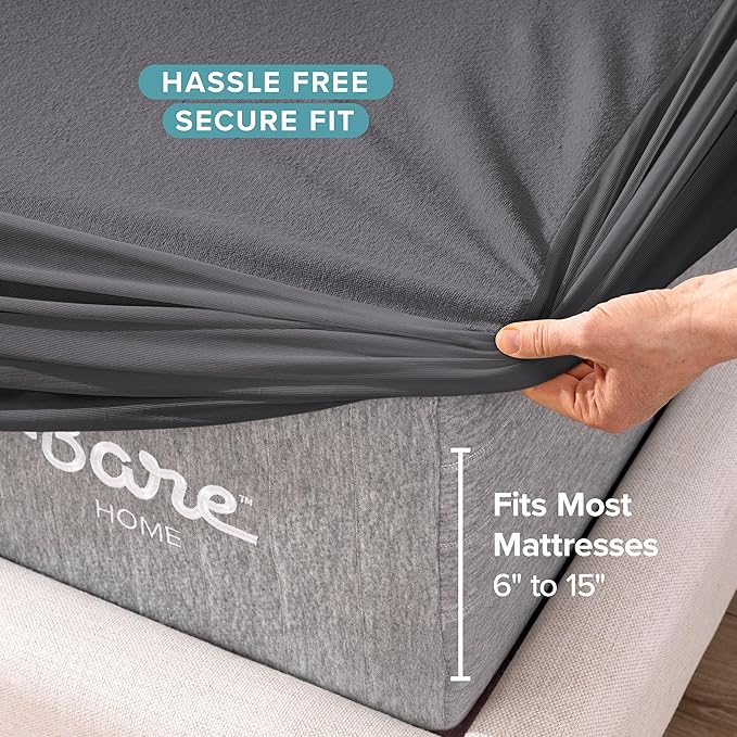 Bare Home Twin Size Mattress Protector - 100% Waterproof & Breathable - Cooling Mattress Cover - Protects Against Spills - Vinyl Free Noiseless - Dorm Essentials - Protect Your Mattress (Twin, Grey)