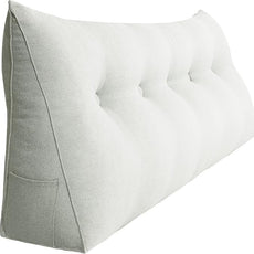 11 lbs Thickened Queen Headboard Pillow Wedge Pillow Headboard Reading Pillow Bed for Comfortable Backrest Reading Triangular Pillow with Side Pocket for Sitting in Bed Cotton Linen White