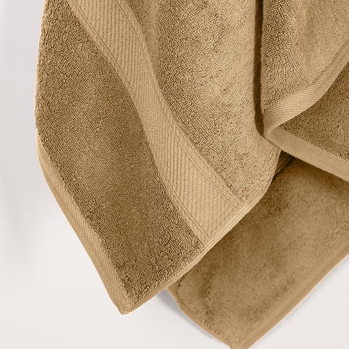 Superior Egyptian Cotton Pile Bath Towel Set of 2, Ultra Soft Luxury Towels, Thick Plush Essentials, Absorbent Heavyweight, Guest Bath, Hotel, Spa, Home Bathroom, Shower Basics, Toast
