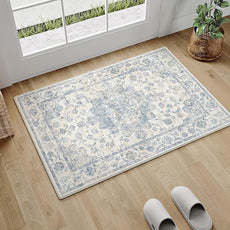 2x3 Washable Neutral Area Rug Blue Vintage Entryway Kitchen Carpet Non-Slip Soft Low Pile Floral Indoor Small Throw Rug for Bedroom Bathroom Entrance