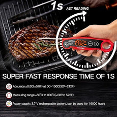 KULUNER 1-Second Rapid and Accurate Meat Thermometer - Waterproof Multifunctional Kitchen Food Thermometer, Ideal for Frying, Smoking, Grilling and More(Red)