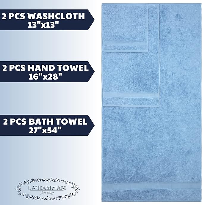 Personalized Towels, Hotel & Spa Quality, Super Soft, Highly Absorbent, Bathroom Sets, 100% Cotton Monogrammed towels 6 Piece Towel Set, Includes 2 Bath Towels, 2 Hand Towels, 2 Washcloths, Blue
