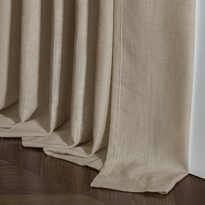 Extra Long Pinch Pleated Linen 108 Inch Curtains 2 Panels Set for Living Room Bedroom Farmhouse Tan Brown Cotton Flax Back Tab Memory Shape Pinch Pleat Ceiling Floor Window Curtains 9 FT Grey Beige