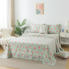 FADFAY Sheets Set Full Pink Rose Floral Shabby Yellow Peony Bed Sheet Set Vintage Farmhouse Cotton Soft Breathable With Deep Pocket Fitted Sheet 4Pcs, Full Size