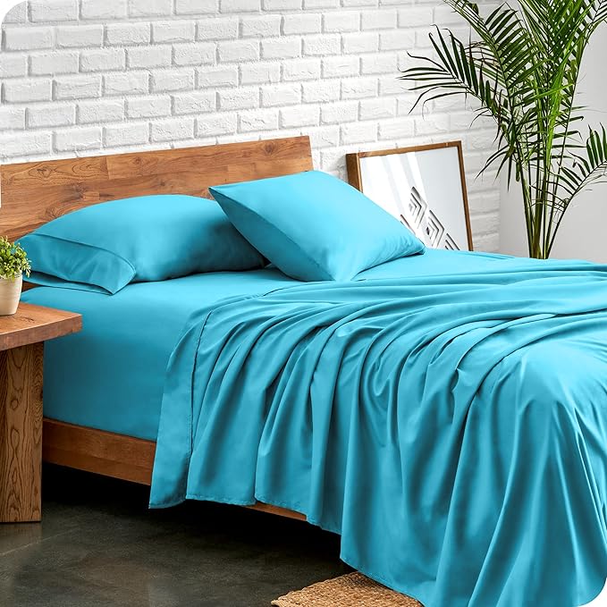 Bare Home Queen Sheet Set - Luxury 1800 Ultra-Soft Microfiber Queen Bed Sheets - Double Brushed - Deep Pockets - Easy Fit - 4 Piece Set - Bedding Sheets & Pillowcases (Queen, Aqua) BareHome